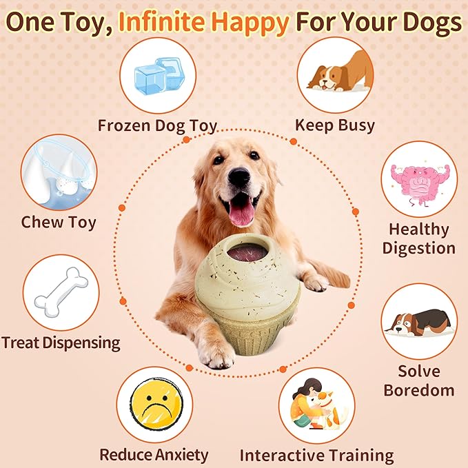 Dog Treat Dispenser Toy Interactive, Frozen Treat Toy Reduces Anxiety, Chew Toys for Aggressive Chewers, Birthday Enrichment Toy, Dog Treat Toys to Keep Them Busy for All Breeds