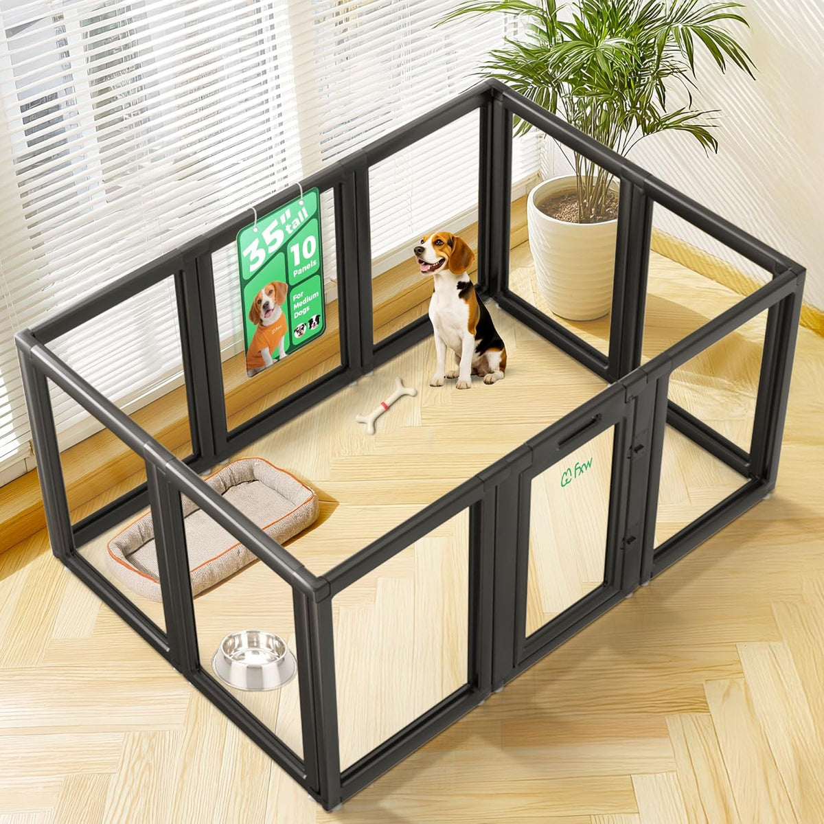 FXW AuraSpace Acrylic Indoor Unleashed Dog Playpen for Medium Dogs, 35 Inch, 10 Panels, Black