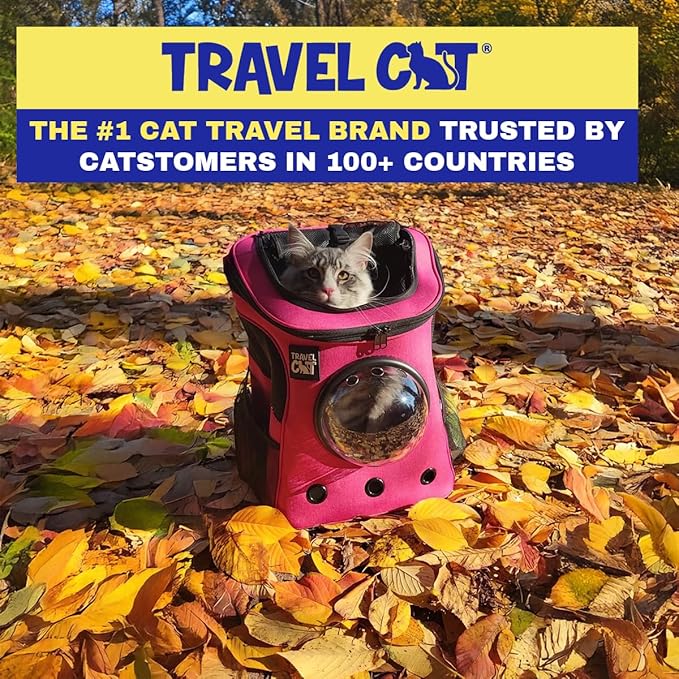Fat Cat Backpack Carrier - Airline Approved Cat Carrier with Space Capsule Bubble for for Small Cats, Kitten - Premium Deep Rose Pink Cat Carrier Backpack for Outdoor, Travel, Hiking, Pet Supplies