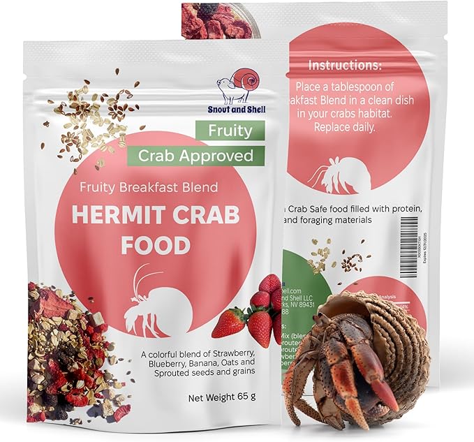 Natural Hermit Crab Food – High-Protein Hermit Food with Real Fruit and Sprouted Grains – 65 g (2.3 oz) Crab Food for Pet Hermit Crabs by Snout and Shell