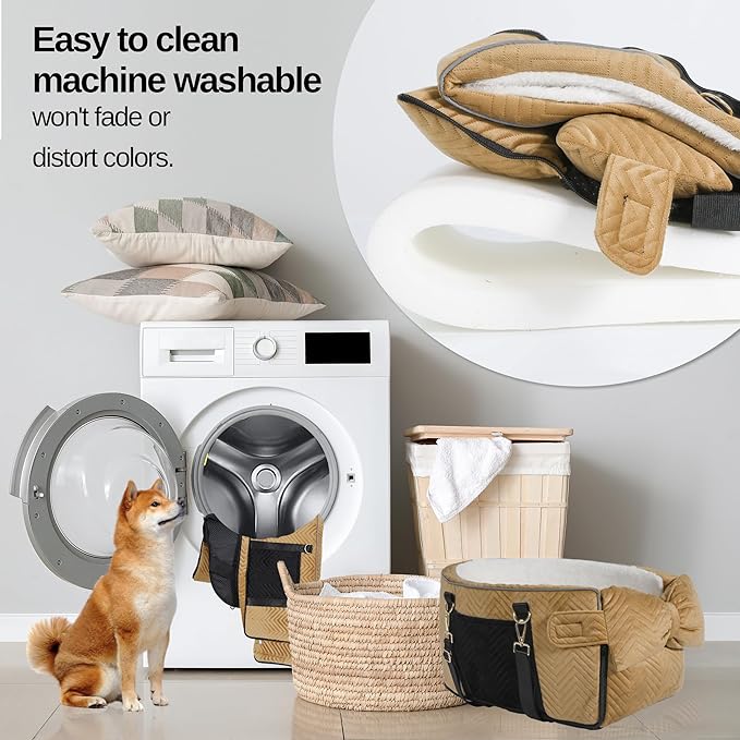 Dog Car Seat for Small Dogs Adjustable Portable Center Console Dog Car Seat Removable Cat Booster Cars Seats - Safety Belt with Cushion Anti-Collapse for Puppy Kitten Up to 15 Lbs