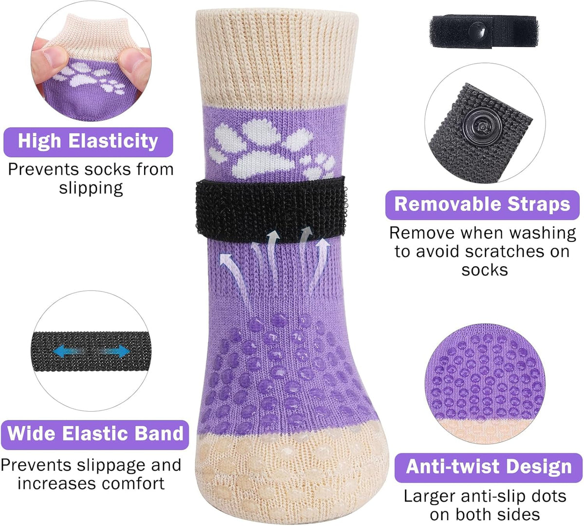 SCENEREAL Anti Slip Dog Sock to Prevent Licking Paws for Hardwood Floors, Boots & Paw Protector Shoes for Hot/Cold Pavement with Grippers, Double Sides Grips for Small Medium Large Senior Dogs, S