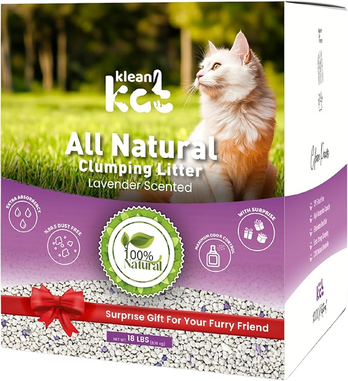 All Natural Clumping Cat Litter – Multiple Scents – Low Dust, Odor Control – (Lavender) 18 lb - Surprise Toy Inside