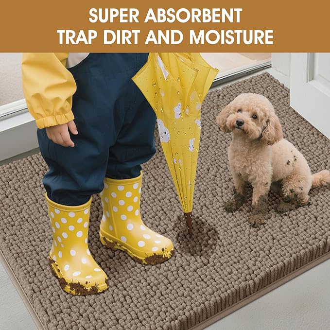 IM HOME 48" x 38" Beige Dog Door Mats for Muddy Paws, Chenille Absorbent Dog Mat, Non Slip Heavy Mud Mat for Dogs, Soft Pet Bed Mat for Entryway, Mud Paws, Inside Floor