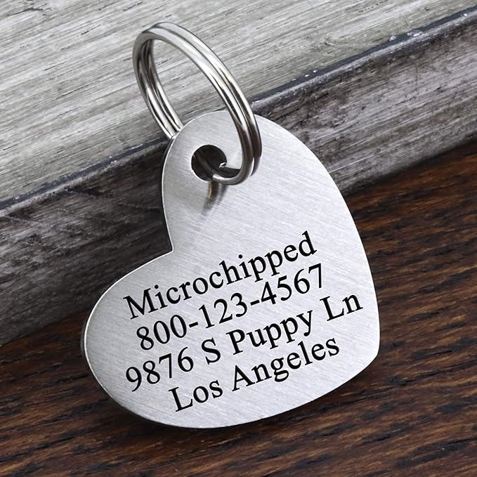 Ultra Joys Custom Personalized Pet ID Tag - Brushed Stainless Steel Heart Dog Tag Silver Medium