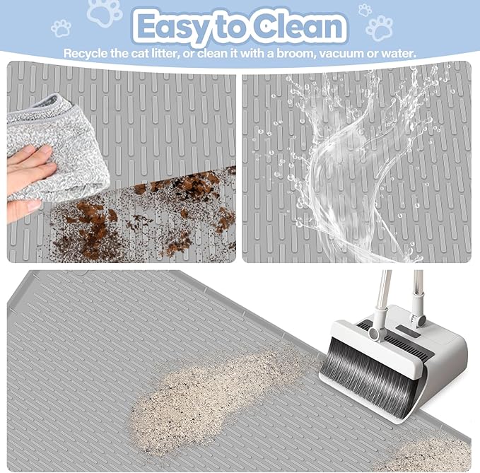Cat Litter Mat, Extra Large 40" x 28" Silicone Mat Litter Trapping Mat for Scatter Control, Soft on Kitty Paws, Easy to Clean (Gray)