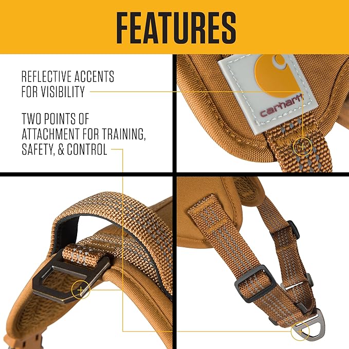 Carhartt Nylon Duck No Pull Dog Harness, Fully Adjustable Dog Harness with Quick Control Handle and Reflective Accents, Carhartt Brown, Small