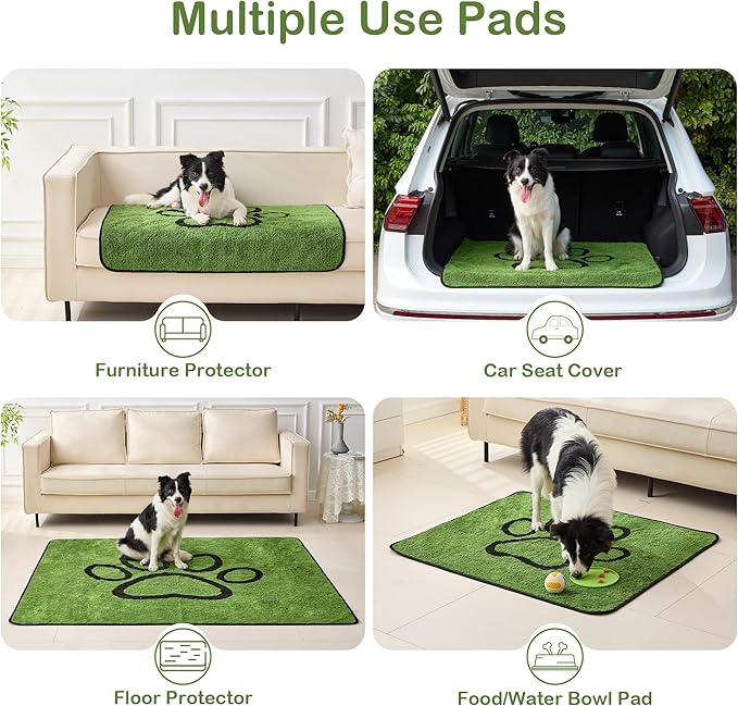 Qeils Reusable Dog Pee Pads, 2 Pack Super Absorbent & Leakproof Washable Puppy Pads with Soft Green Top Layer, for Potty Training, Crates, Couch, Car Seats & Pet Beds, 30"x 48"