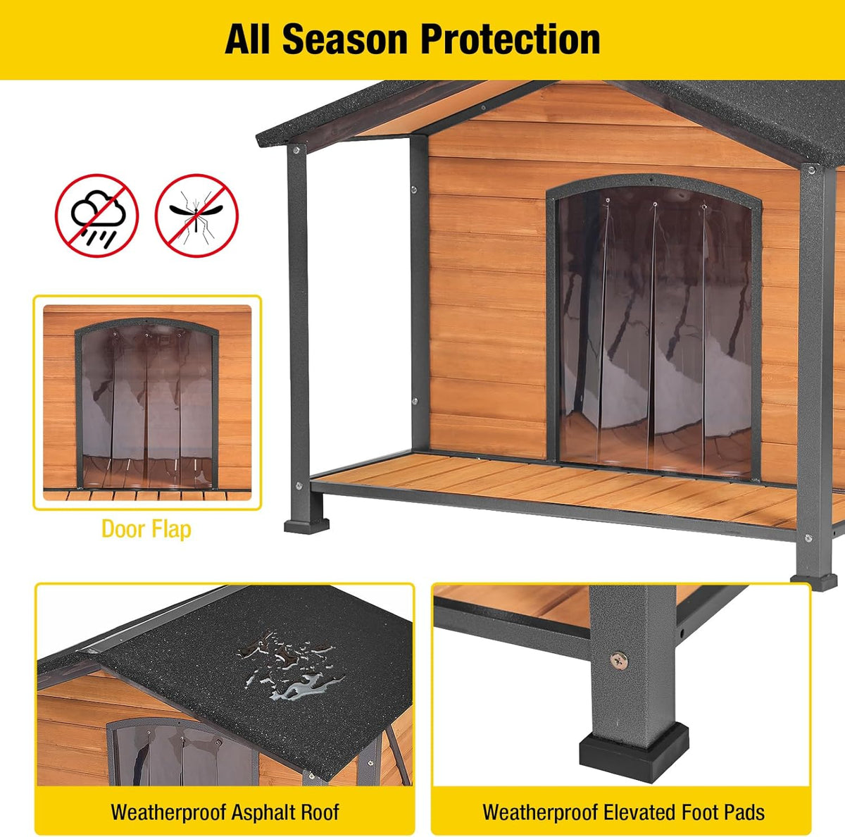 Aivituvin Outdoor Dog House with Chewproof Strong Metal Frame Outside Dog Kennel Weatherproof for Medium to Large Dogs, (41.5" L x 41.4" D x 34.1" H)