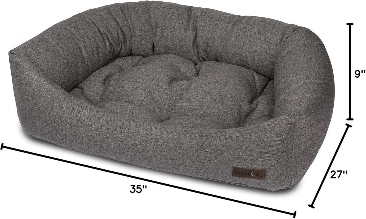 Jax & Bones Dog Bed Napper - Lark Graphite Machine Washable Dog Mat - Extra Heavy Duty Bolstered Sides - Medium Grey | 35 x 27 Inches