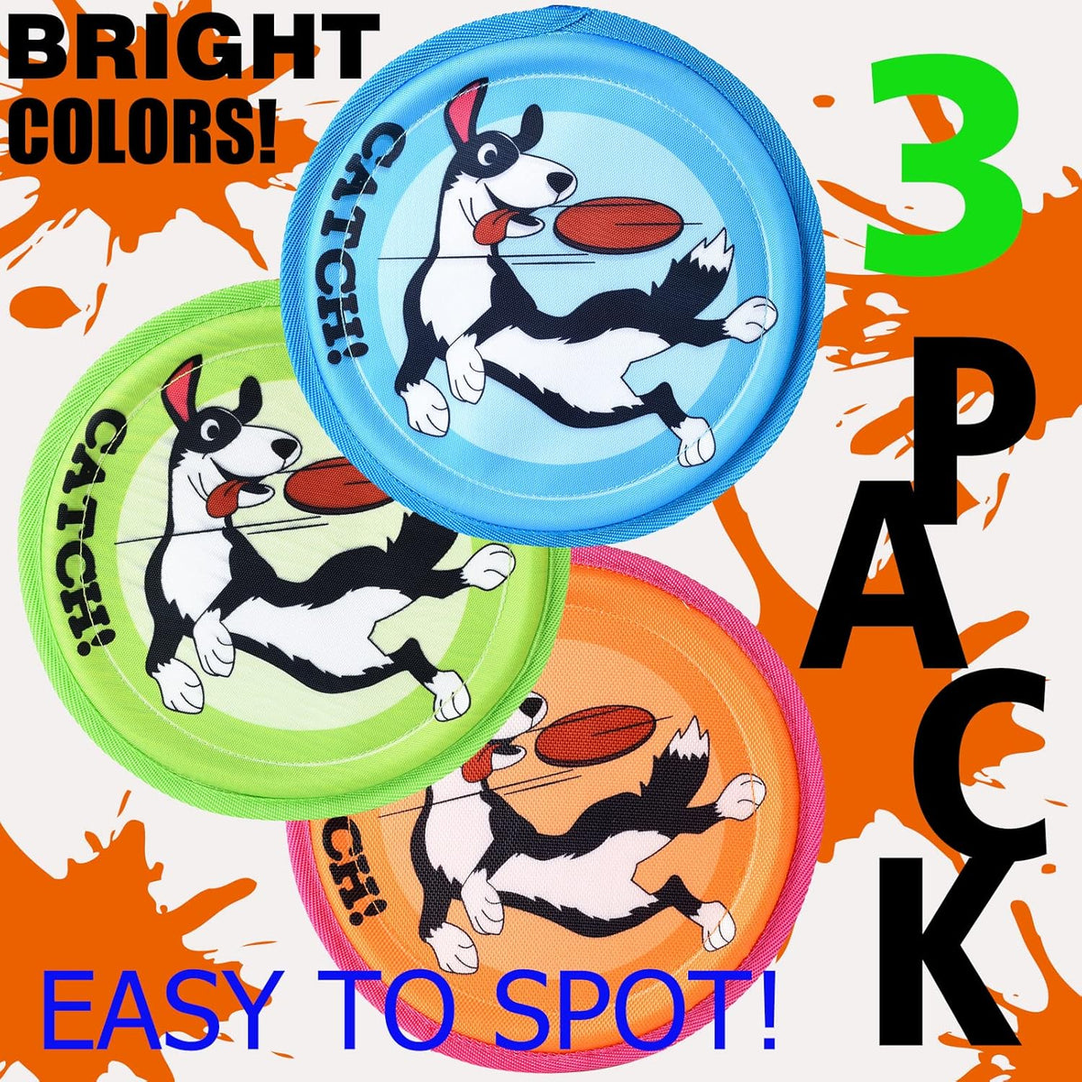 Dog Flying Disc, 3 Pack Dogs Flyer Toys, Lightweight Flying Disc Dog Fetch Toy for Small, Large Dogs & Puppies - Floats in Water & Safe on Teeth