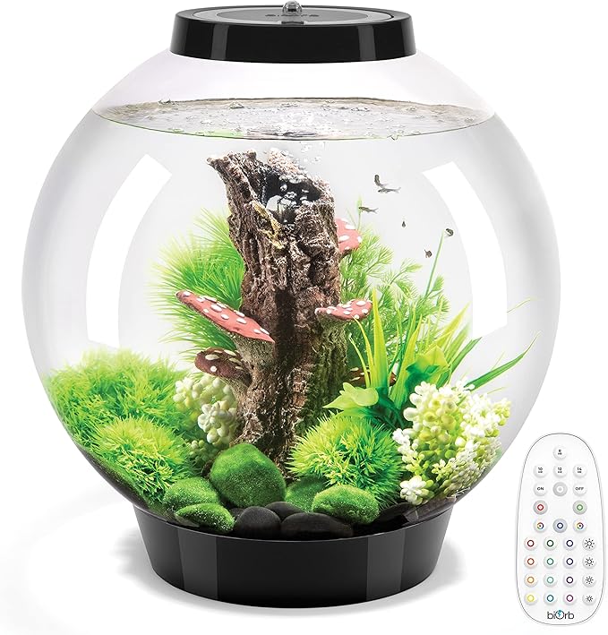 biOrb Classic 30 Acrylic 8-Gallon Aquarium with Multi-Color Remote-Controlled LED Lights Modern Tank for Tabletop Display, Black