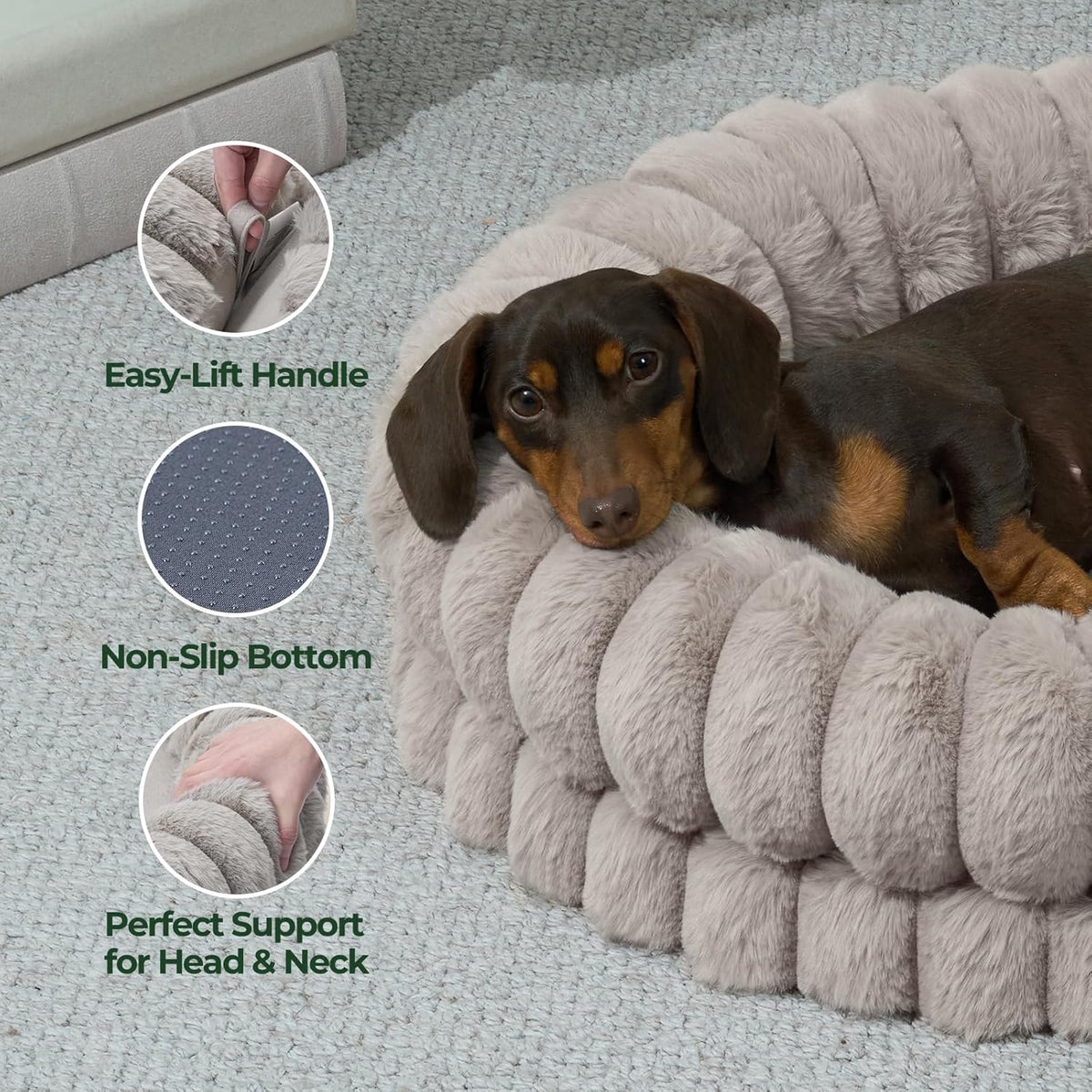BALANCE Luxury Donut Dog Bed, 23 Inches Round Dog Beds for Small Dogs Washable, Orthopedic Calming Pet Bed for Puppy and Cats with Anti-Slip Bottom, Oatmeal
