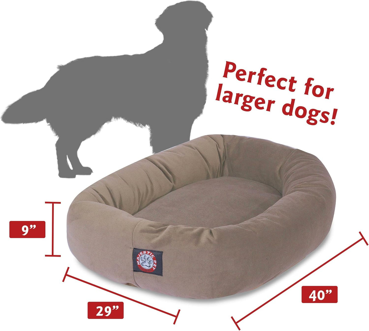 Majestic Pet Villa 40 Inch Shredded Memory Foam Dog Bed for Large Sized Dogs 40x29x9 Inch–Orthopedic Dog Bed with Removable Washable Cover-Washable Large Pet Bed with Head Support-Apple