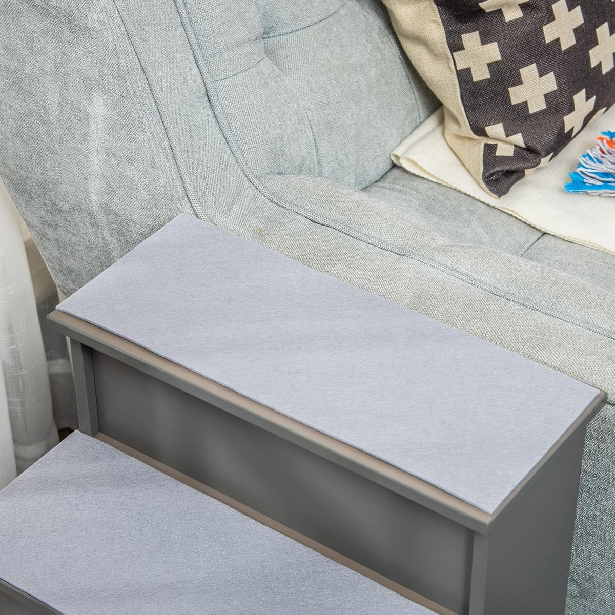 PawHut Pet Stairs, Small Pet Steps with Cushioned Removable Covering for Dogs and Cats Up to 22 Lbs., Grey