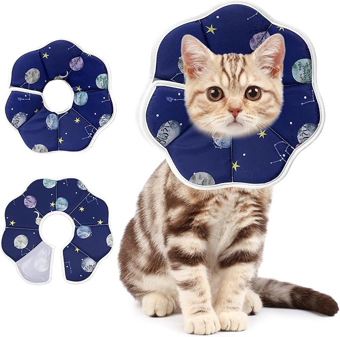 Soft Adjustable Cat Cone Collar - Comfortable Recovery Collar for Cats After Surgery (Blue, Small)