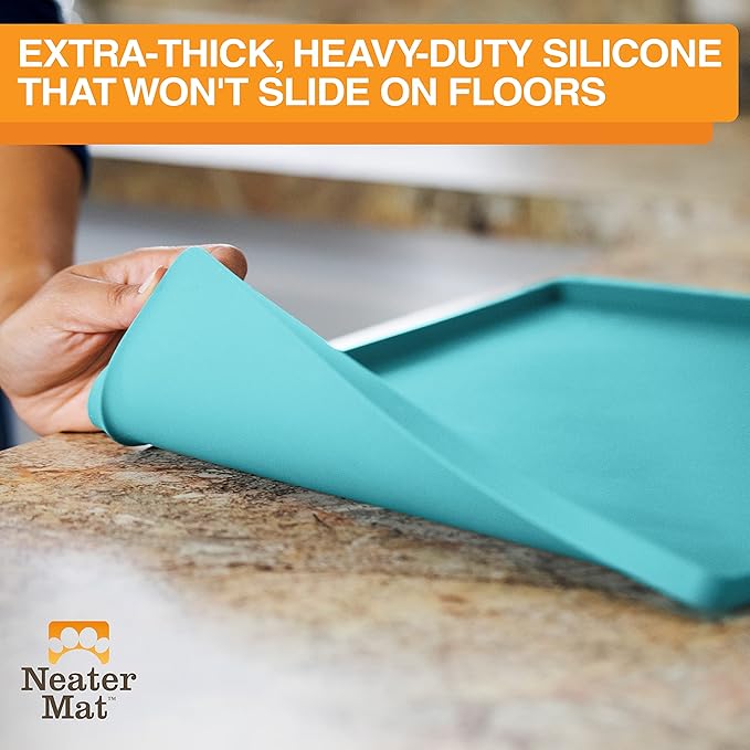 Neater Pet Brands Neater Mat Pet Mats for Food and Water, Cat & Dog Bowl Mat Waterproof Silicone, Feeding Tray, Dog Food Mats for Floors, Placemat w/Raised Edge for Under Bowls, 32" x 24", Aquamarine