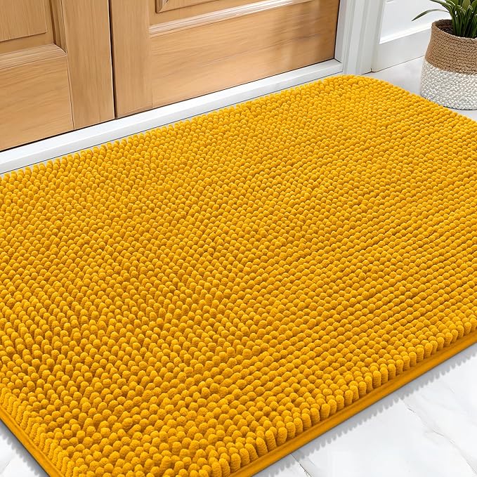 OLANLY Dog Door Mat for Muddy Paws 30x20, Absorbs Moisture and Dirt, Absorbent Non-Slip Washable Doormat, Quick Dry Chenille Mud Mat, Entry Indoor Entryway Carpet for Inside Floor, Golden Yellow