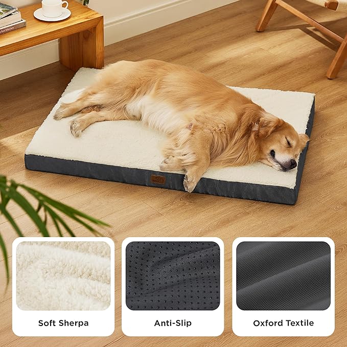Bedsure XL Dog Beds Large Sized Dog -Comfy Flat Extra Large Pet Beds with Removable Washable Cover, Orthopedic Egg Crate Foam Mat, Suitable for Pet Up to 100 lbs