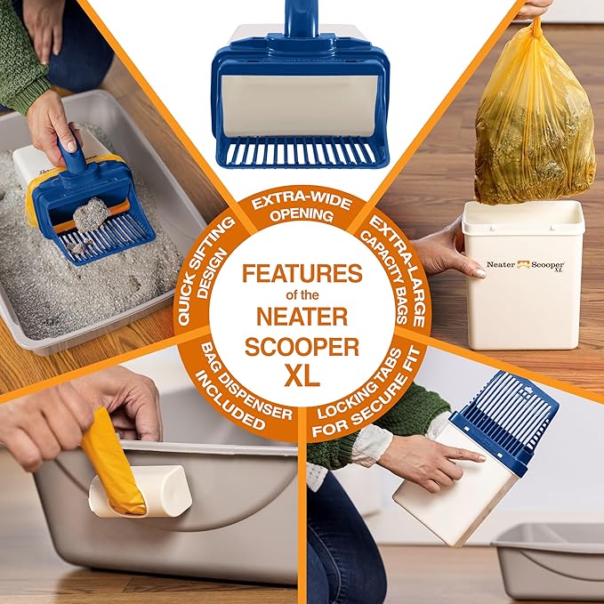 Neater Pet Brands Neater Scooper XL Cat Litter Scoop, 60 Refill Bags – Extra-Large Capacity Mess-Free Cat Litter Scooper with Bag for Large & Multiple Cats, Spill-Proof Litter Box Scooper with Holder
