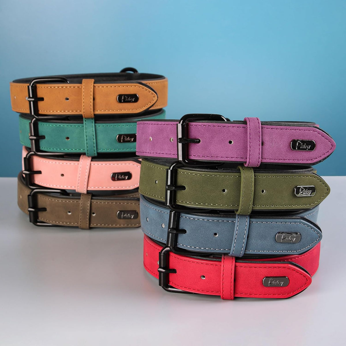 Didog Soft Padded PU Leather Dog Collar, Breathable and Adjustable Dog Collar for Large Dogs, Comfortable for Daily Walk, Blue, XL Fit Neck 17-21"(44-71 lbs)