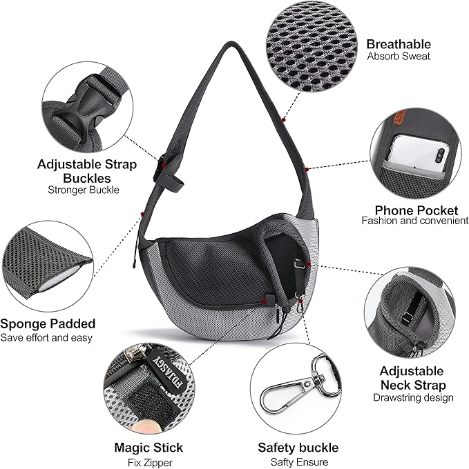 FDJASGY Pet Sling Carrier for Small Dogs Cats,Breathable Mesh Travelling Hand Free Puppy Backpack with Pouch and Adjustable Strap Carrier