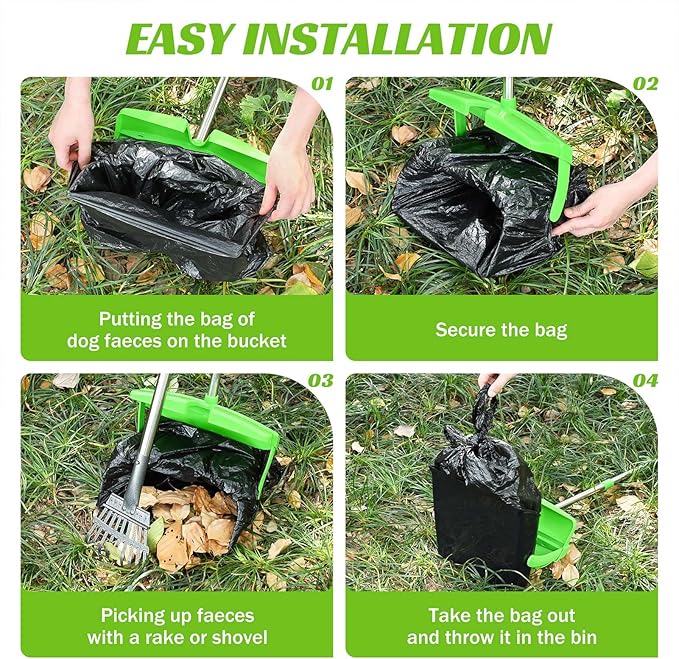 Pooper Scooper with Bag Attachment, 50 inches Long Handle Pooper Scooper, Poop Scooper for Dogs, Dog Poop Scooper for Yard, Pooper Scooper for Large Dogs Heavy Duty, Poop Scooper Bin & Rake