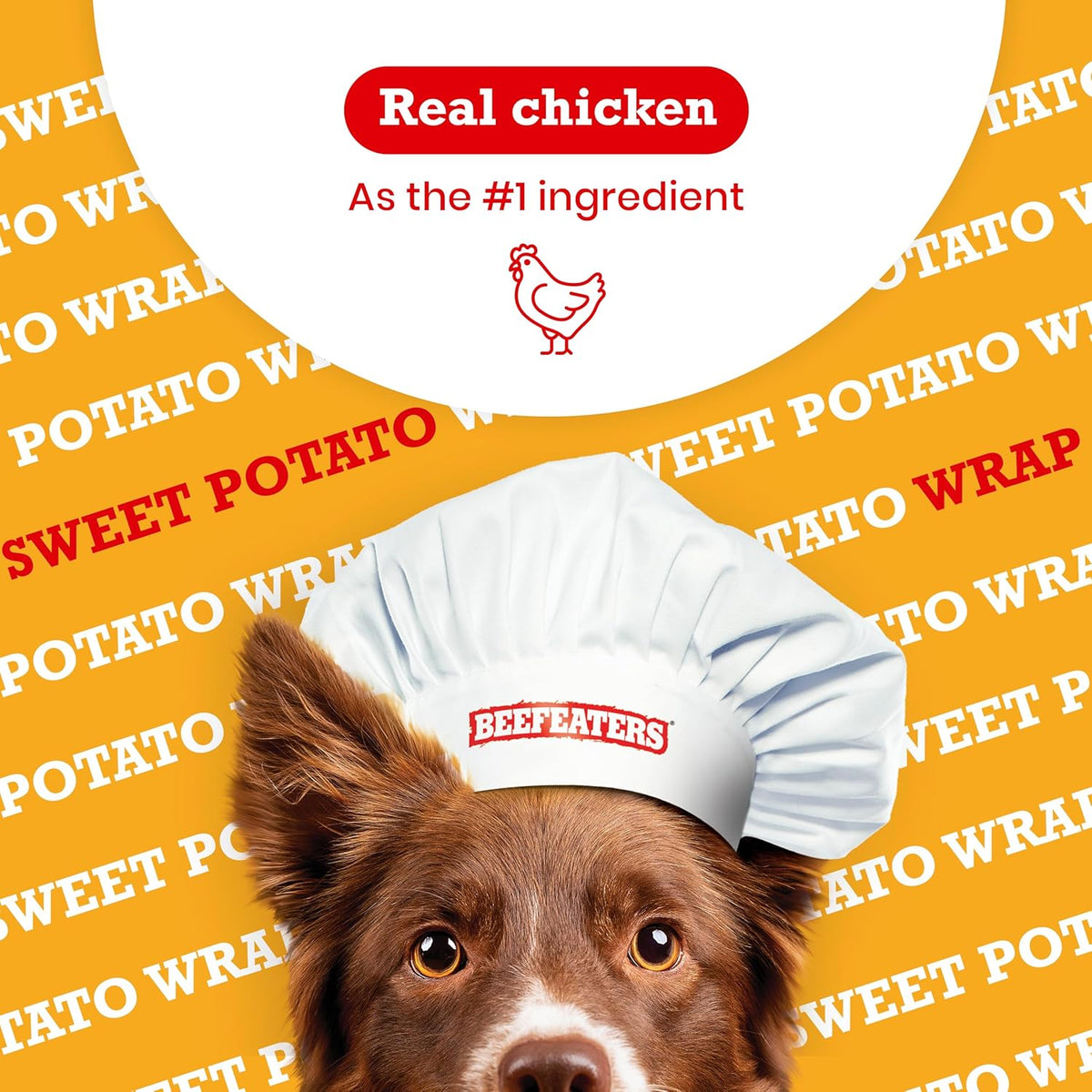 Beefeaters Sweet Potato Wrap with Chicken – Dog Treat. No Corn, Wheat, Soy or Gluten, Low Fat, Whole Muscle Jerky, Ideal for Training & Snacks
