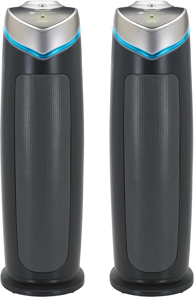 GermGuardian Air Purifier for Home with HEPA Pure Filter, for Wildfire Smoke, Pet Dander, Pollen, Odors, Large Rooms Up To 743 Sq. Ft., Removes 99.97% Pollutants, UV-C, 2-Pack, 22", AC48252PK, Gray