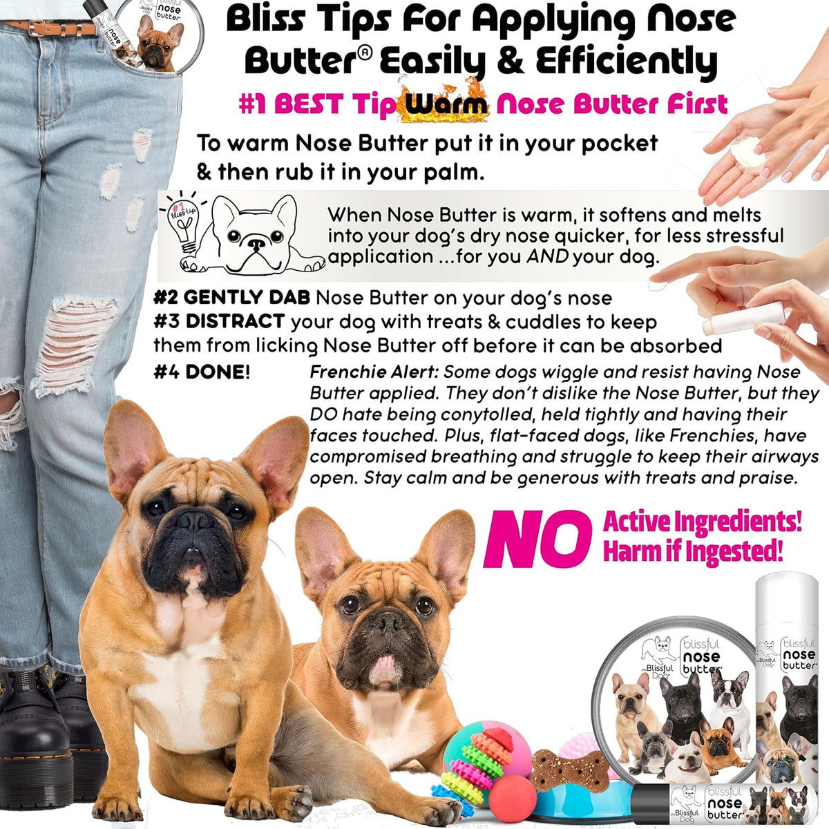The Blissful Dog Pied French Bulldog Unscented Nose Butter - Dog Nose Butter, 16 Ounce