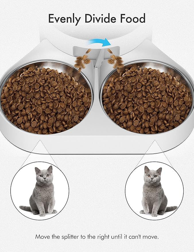 PETLIBRO Pet Food Splitter with Stainless Steel Bowls, Automatic Cat Feeder Bowls for Two Cats or Dogs, Suitable for PETLIBRO Automatic Cat Feeder PLAF005, PLAF006, PLAF103, PLAF203, White
