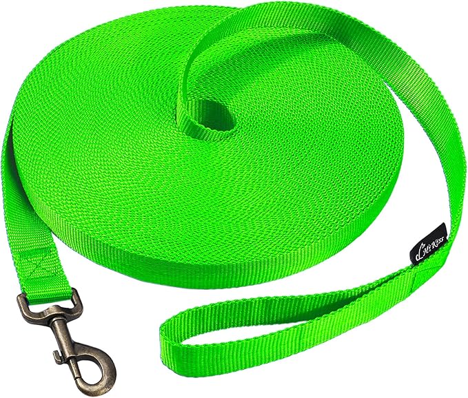 HIKISS Long Dog Leash Obedience Recall Training Agility Lead with Thickening Material for Large Dog - 15ft 20ft 30ft 50ft 100ft Training Leash(Green 15ft)