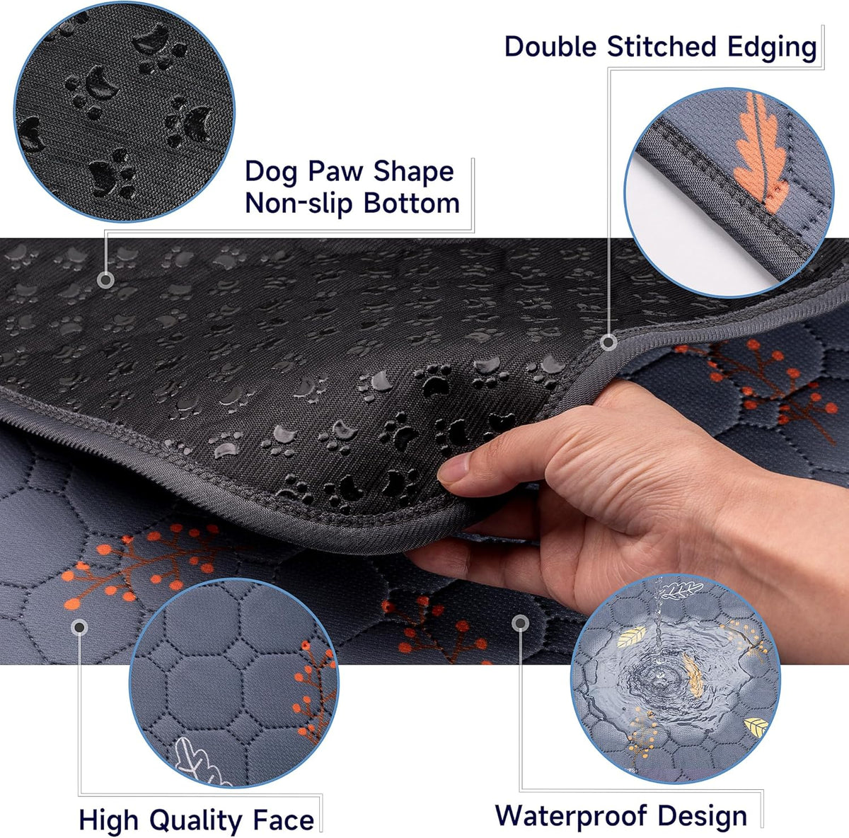 Sunheir Washable Pee Pads for Small Pet 5-Pack, Reusable Pet Training Pads Absorbent & Leak-Free, Waterproof Pee Pads for Dog Cat Rabbit Guinea Pig Hamster, Whelping Pad (Leaves - Deep Grey, 12x12)