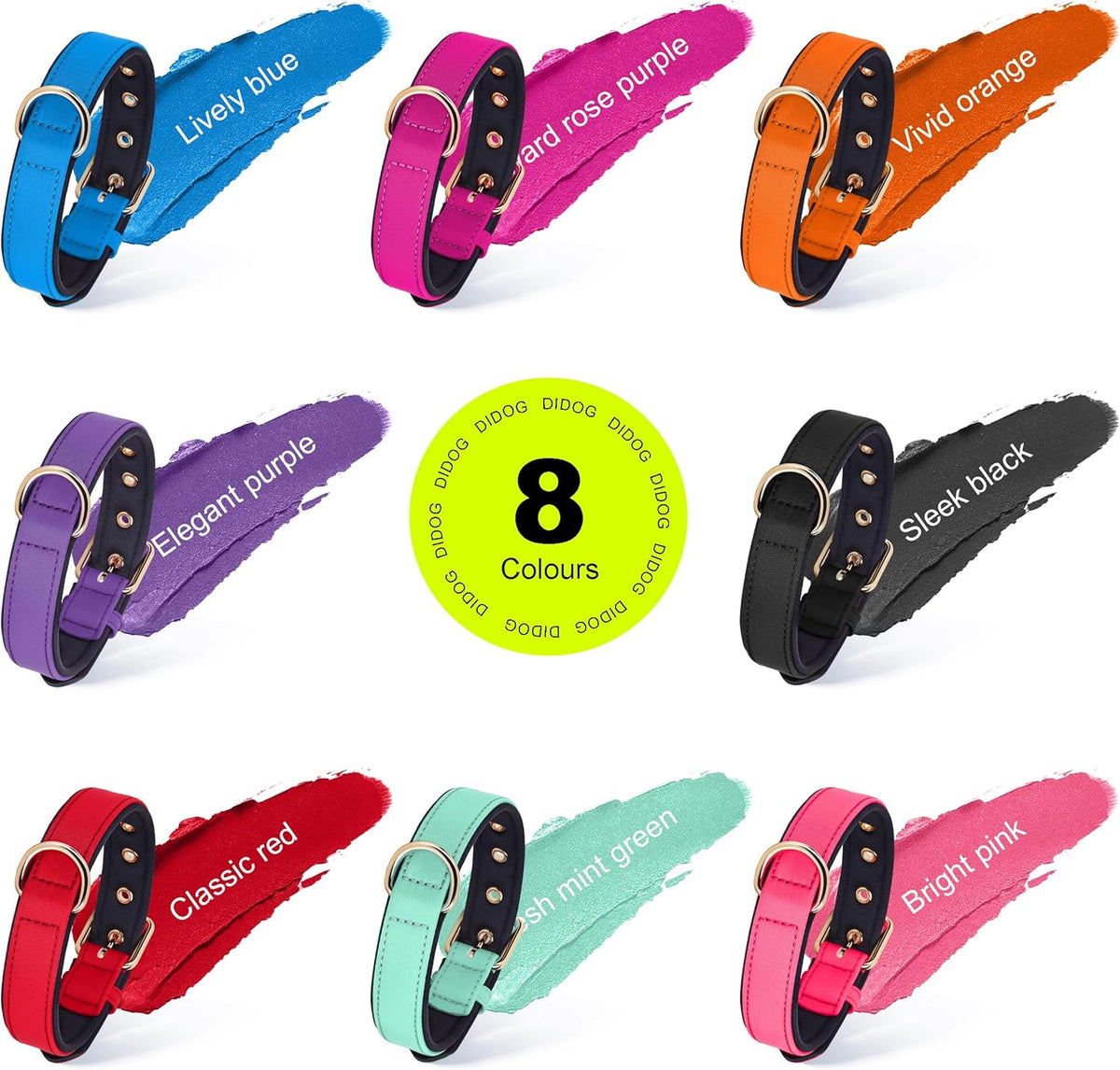 Didog Soft Padded Dog Collars for Small Dogs, Lightweight and Breathable Purple Dog Collar with Metal Buckle, Purple, M