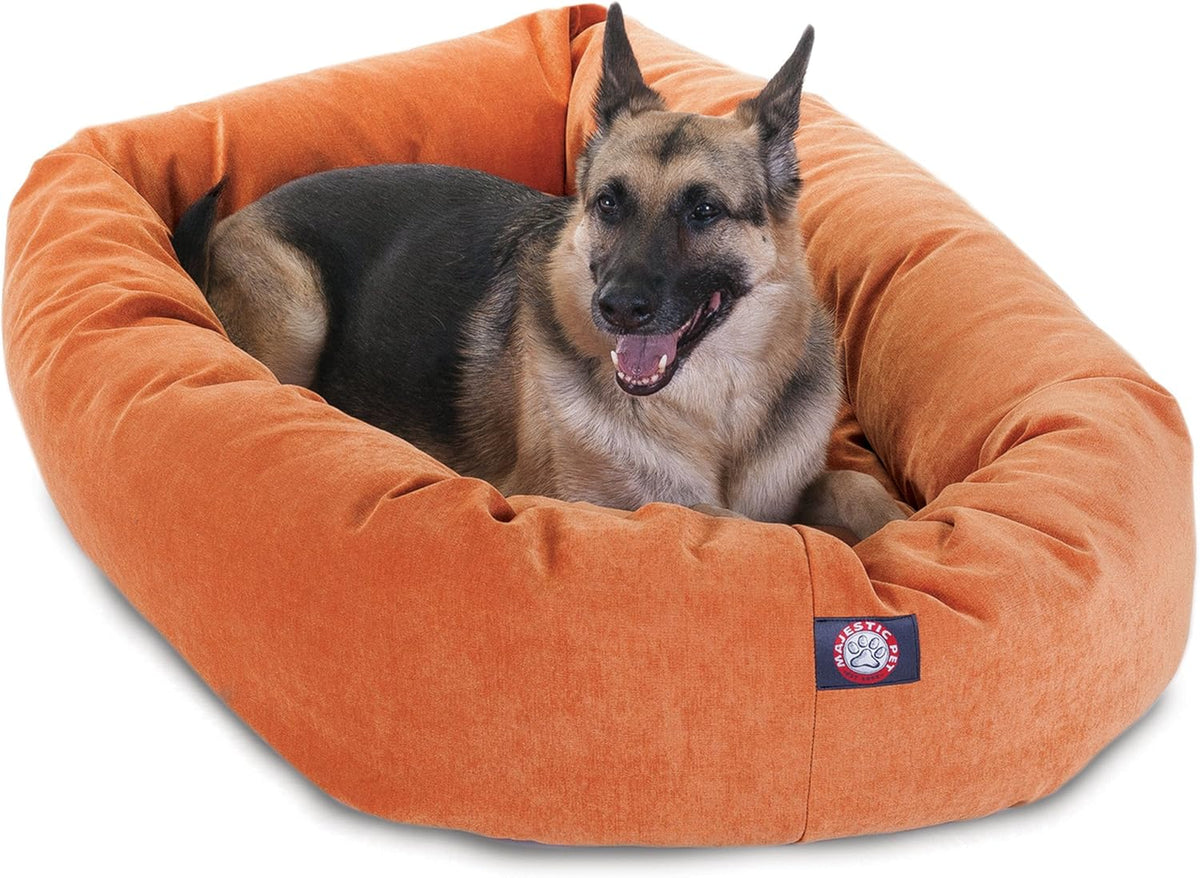 Majestic Pet 52 Inch Micro Velvet Calming Dog Bed Washable 52x35x11 (inch) – Cozy Soft Round Donut Dog Bed with Spine for Head Support -Pet Bed X- Large – Orange (2025)