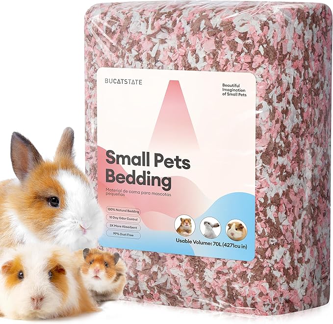 BUCATSTATE Hamster Bedding 70L, 99% Dust-Free Guinea Pig Paper Bedding Odor Control Paper Bedding, Cozy Small Animal Bedding for Rabbit Rat Syrian Dwarf Hamsters Gerbils (Blossom)