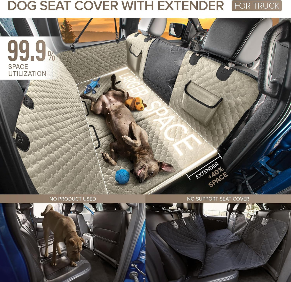 SHARLOVY XL Truck Back Seat Extender for Dogs, Large Hard Bottom Dog Car Seat Cover for Back Seat, Heavy Duty Dog Car Hammock, Waterproof Pet Seat Covers for Trucks, F150, Ram1500 and Large SUV