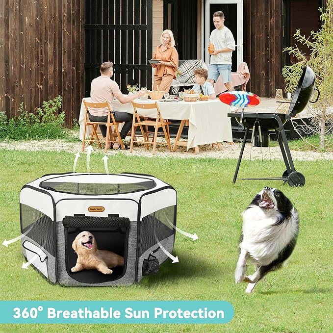 Dog Playpen, Portable Pet Play Pen Foldable Carrying Case, Puppy Pens Outsid for Small Cat Indoor/Outdoor, Removable Mesh Shade Cover