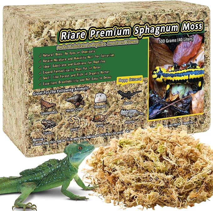 Riare 1.1LB Premium Sphagnum Moss for Reptiles- 25QT Natural Reptile Moss Dried, Forest Live Moss for Terrarium, Frogs Snake Peat Moss Bedding for Leopard Gecko Turtle Anoles Salamanders Orchid Plants