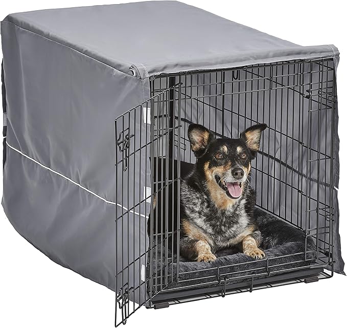 MidWest Homes for Pets Double Door 36-inch Dog Crate Kit, Bundle Includes a Two-Door Cage, Matching Gray Bed and Crate Cover, For Medium to Large Sized Breeds