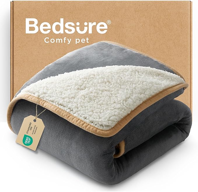 Bedsure Waterproof Dog Blankets for Small Dogs - Small Cat Blanket Washable for Couch Protection, Sherpa Fleece Puppy Blanket, Soft Plush Reversible Throw Furniture Protector, 25"X35", Grey