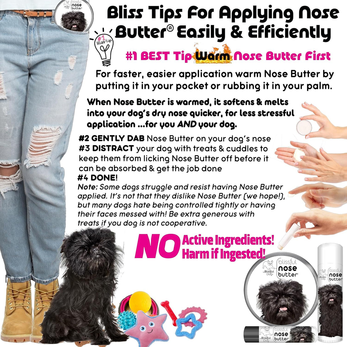 The Blissful Dog Affenpinscher Nose Butter for Dry, Cracked Skin, Lick-Safe Dog Nose Balm with Moisturizing Shea Butter, Almond, Olive, and Essential Oils, Pet Supplies, Uncented, 0.15 oz.