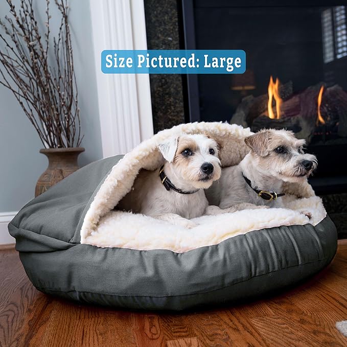 Snoozer Luxury Cozy Cave Dog Bed - Indoor Dog Bed with Cover Cave, Covered Calming Burrow for Small Sized Pets with Blanket Attached, Enclosed, Washable - Small, Anthracite