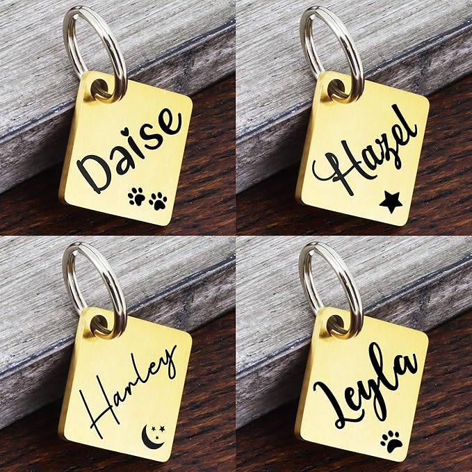 Ultra Joys Dog ID Tag, Custom Dog Tag Personalized Cat Tag, Pet ID Tag, Brushed Stainless Steel Diamond Dog Tag Gold Large