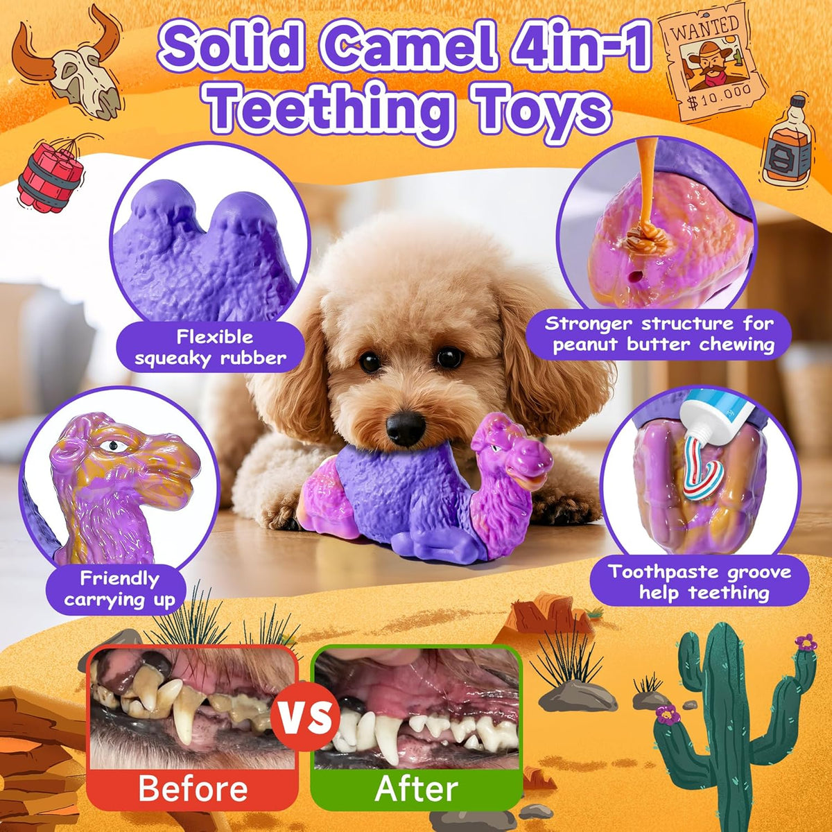 Tough Dog Toys for Aggressive Chewers, Durable Indestructible Nylon Dog Chew Toys for Large Medium Small Breeds, Squeaky Chew Toy for Puppy Teething, Interactive Dogs Toy Keep Them Busy (Wood Flavor)