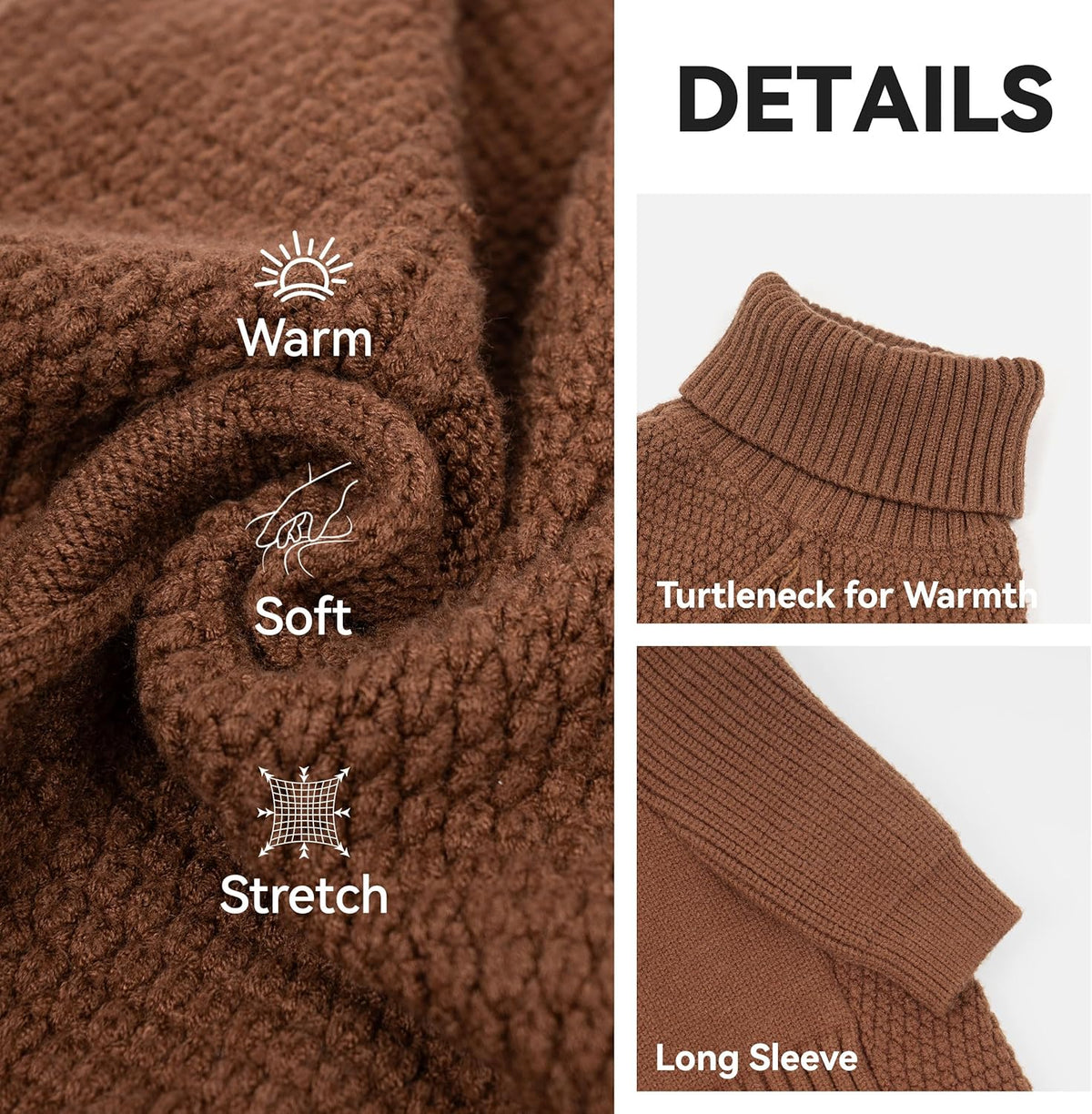 cyeollo Dog Sweaters for Medium Dogs Boy, Stretchy Warm Turtleneck Doggy Clothes for Fall Winter, Thermal Knit Pet Apparel with Sleeves, Brown XL
