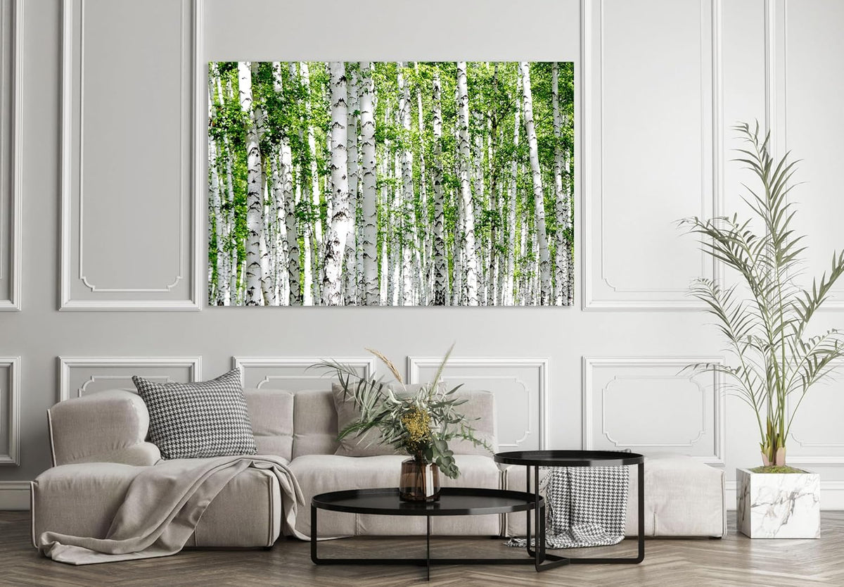 Nature Wall Art Prints - Ocean Forest Mountain Lake Canvas Landscapes - Small to Extra Large Living Room Bedroom Kitchen Bathroom Décor (Green Brich Trees, 24L" x 36W")