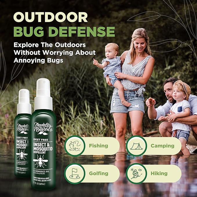 Deet-Free Insect & Mosquito Repellent Pack of 2 (8 oz) – Nice Smelling Insect Repellent with Lemongrass Oil Safe for Pets and Kids – Bug Spray for Mosquitoes, Gnats, Black Flies, and No-See-ums