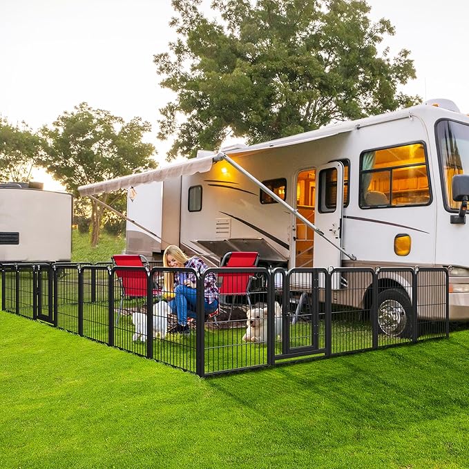 Yaheetech Dog Playpen Outdoor, 24 inch 32 Panels Dog Pen Indoor Heavy Duty Puppy Exercise Pen Metal Pet Fence for RV Camping/Yard/Garden