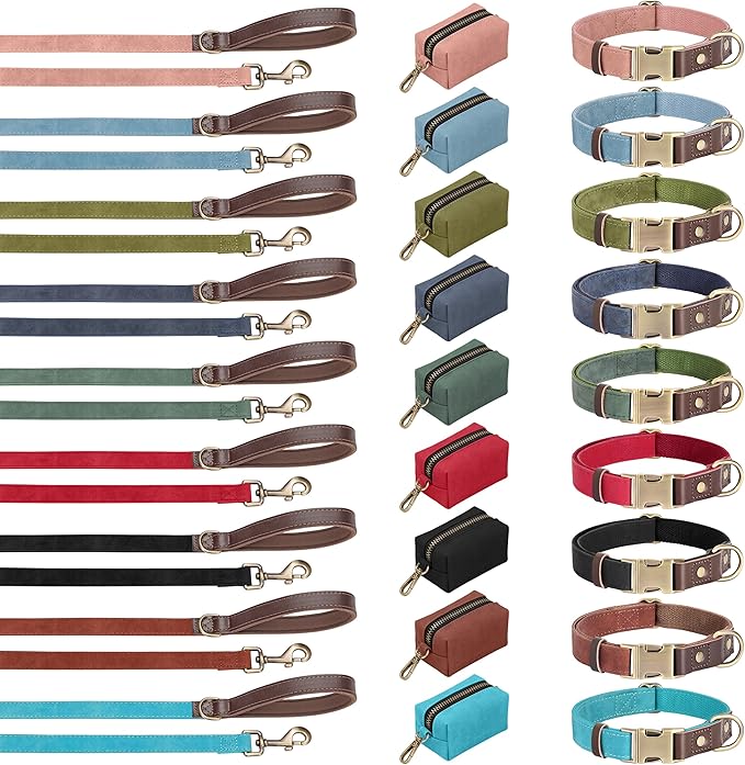 Didog Soft PU Leather Dog Collars for Medium Dogs,Classic Adjustable Dog Collars with Quick Release Metal Buckle,Easy Clean and Comfortable with Nylon Lining,Denim Blue,M Neck 14-19"